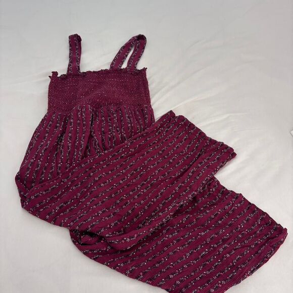 LOFT Medium Printed Maroon Women's Burgundy Purple Beach Romper Jumper Jumpsuit - Picture 5 of 5